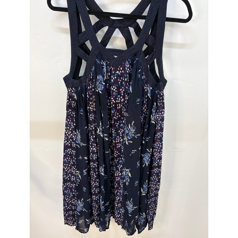 Vnl Styleline Navy Blue Floral Cotton Cage Neck Mini Dress XL 01-007